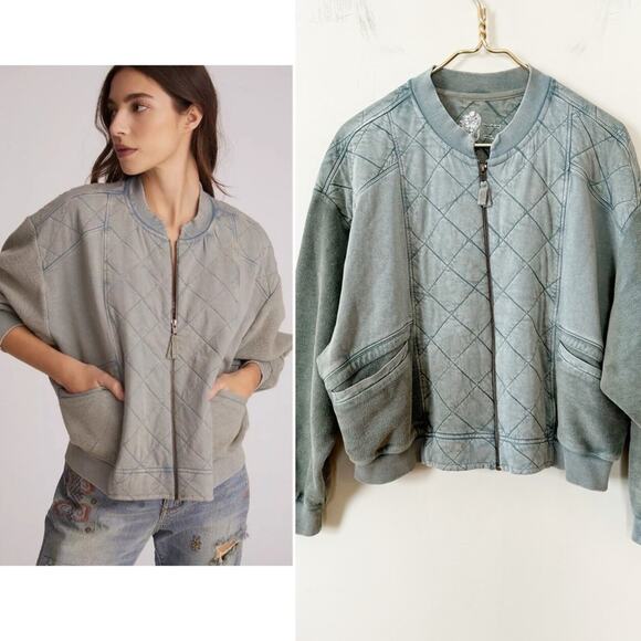 Anthropologie Jackets & Blazers - Anthropolgie Pilcro Quilted Bomber Jacket Washed Teal Blue S
